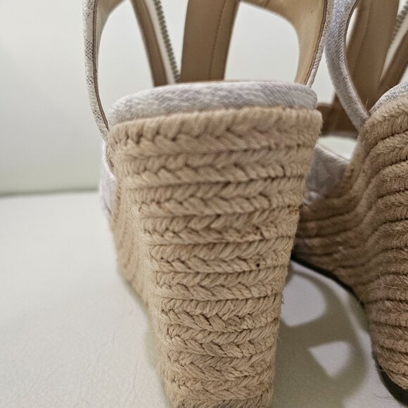 Authentic Michael Kors White Monogram Espadrille Wedge Sandals – Size 8.5 - Picture 7 of 16